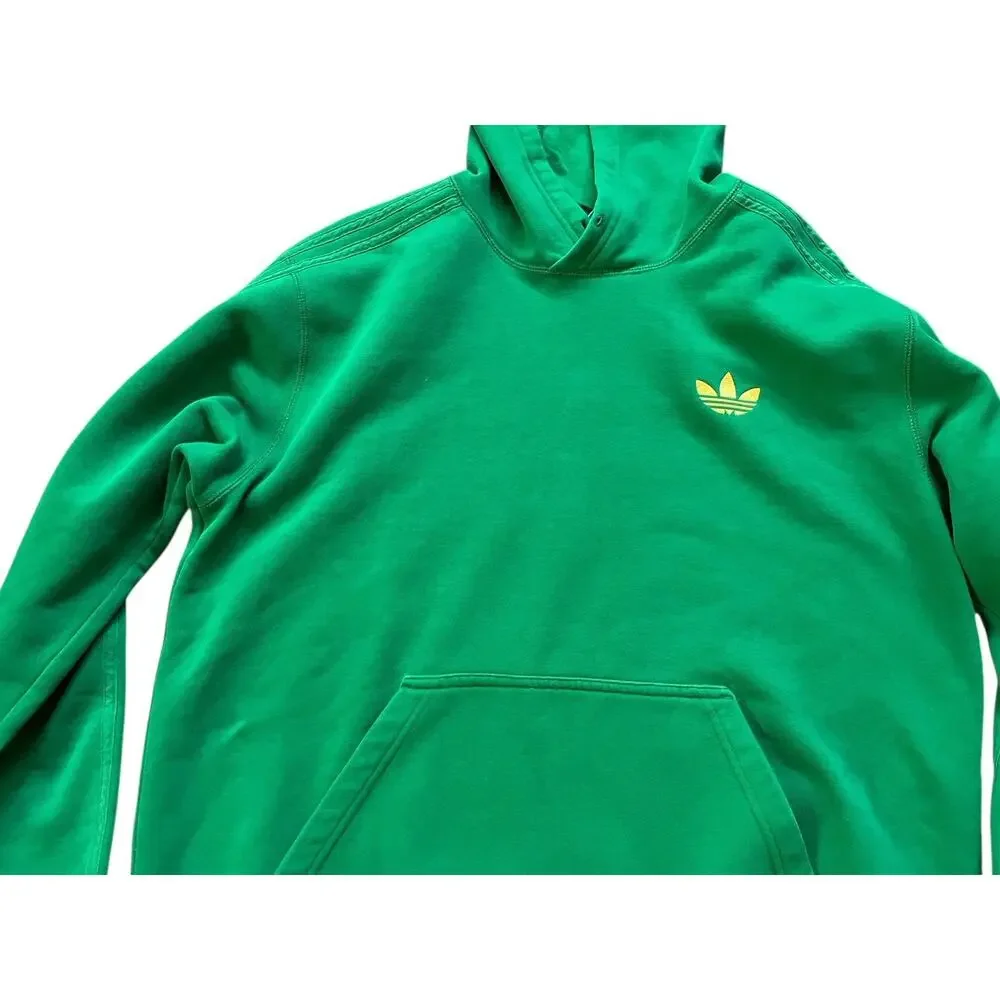 Adidas Men's Lime Green Yellow Trefoil Hoodie Striped Large Streetwear Hiphop
